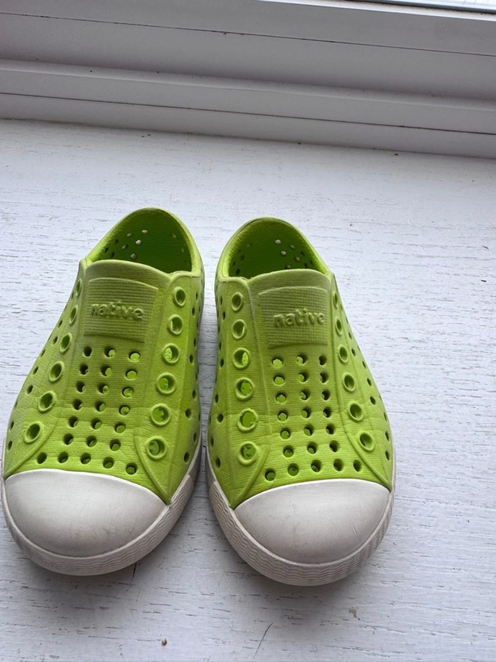 Native Kids Slip-On Water Shoes in Lime Green with White Toe